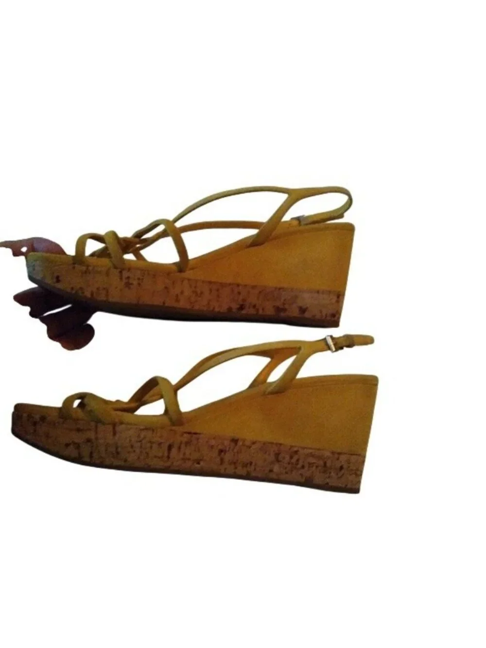 Prada Women's Golden Yellow Suede Cork Wedge Heels, 38 or size 7.5